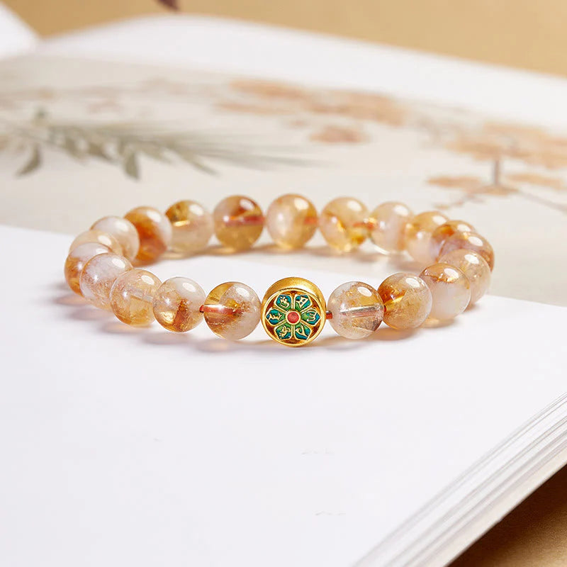 Buddha Stones 999 Sterling Silver Om Mani Padme Hum Citrine Protection Bracelet