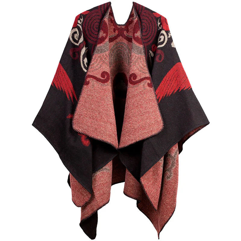 Buddha Stones Tibetan Open Front Auspicious Cloud Crane Pattern Unisex Cozy Scarf Shawl