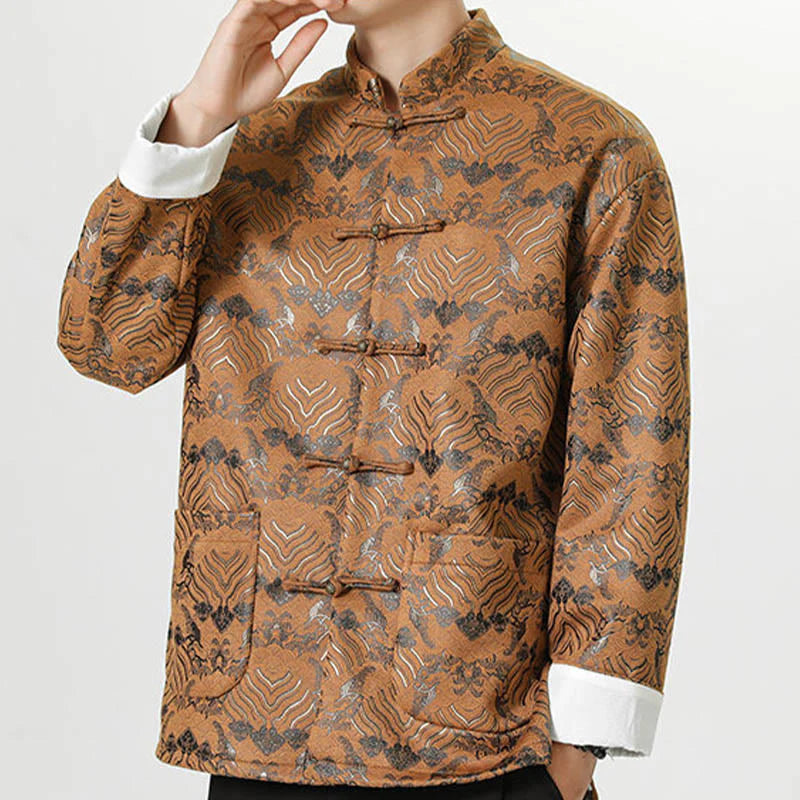 Buddha Stones Frog-Button Chinese Tang Suit Wave Shape Long Shirt Men Jacket Clothing (Extra 30% Off | USE CODE: FS30)