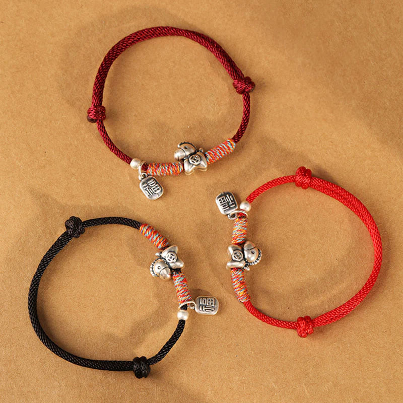 Buddha Stones 999 Sterling Silver Year Of The Horse Fu Character Charm String Braided Luck Bracelet