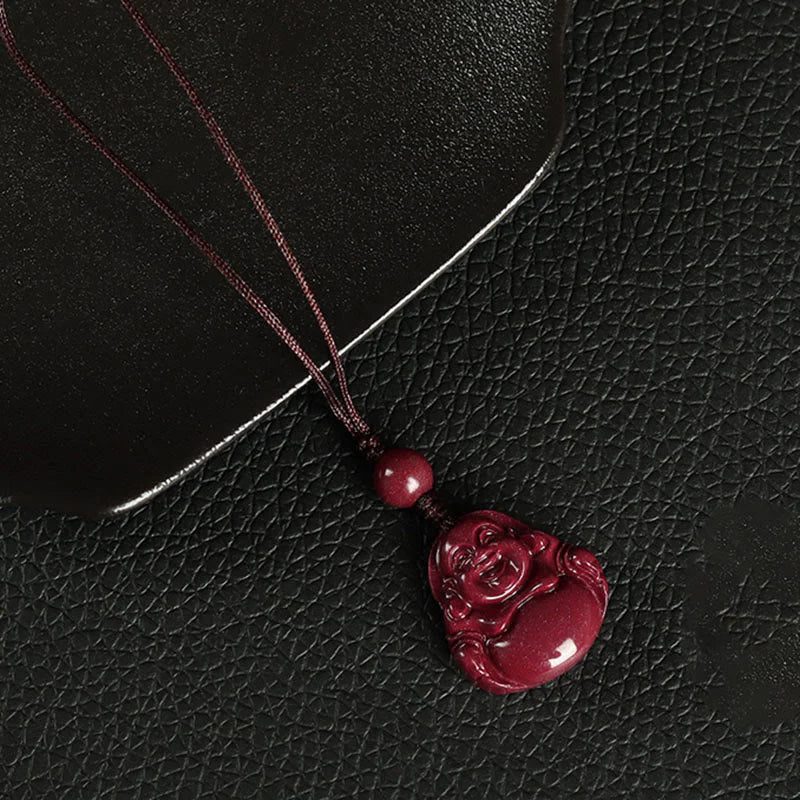 Buddha Stones Laughing Buddha Cinnabar Blessing Necklace Pendant Phone Hanging Decoration Key Chain