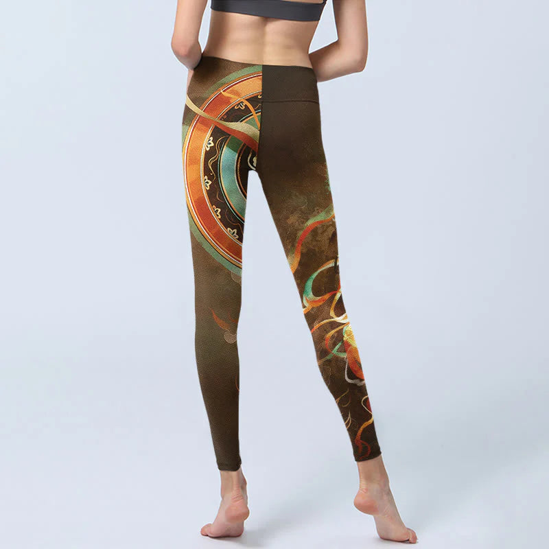 Buddha Stones Dunhuang Flying Apsaras Mandala Print Gym Leggings Women's Yoga Pants