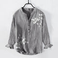 Buddha Stones Magnolia Flowers Branches Pattern Half Buttons Men's Cotton Linen Long Sleeve Shirt