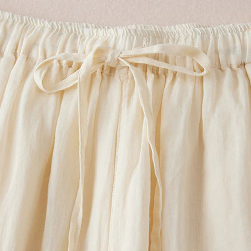 Buddha Stones Casual Lining Design Cotton Women's 7-8 Length Wide Leg Pants With Pockets