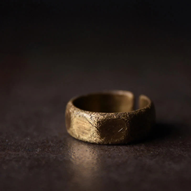 Buddha Stones Tibetan Simple Design Copper Brass Frosted Wealth Ring