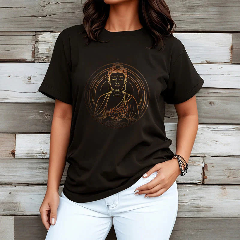 Buddha Stones Golden Buddha Holding A Lotus Flower Tee T-shirt