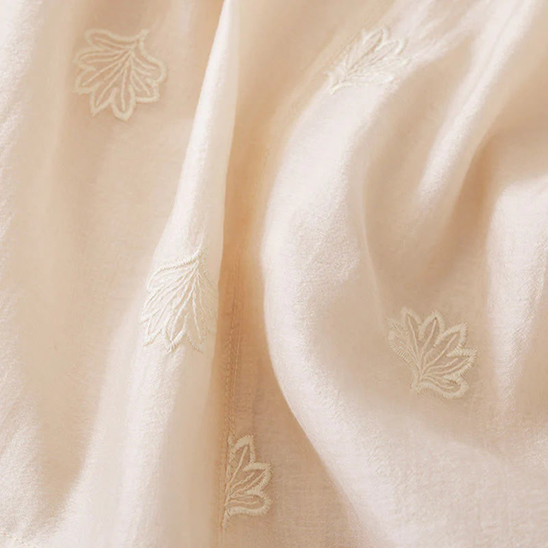 Buddha Stones Embroidery Flower Frog-Button Stand Collar Side Slit Short Sleeve Maxi Dress