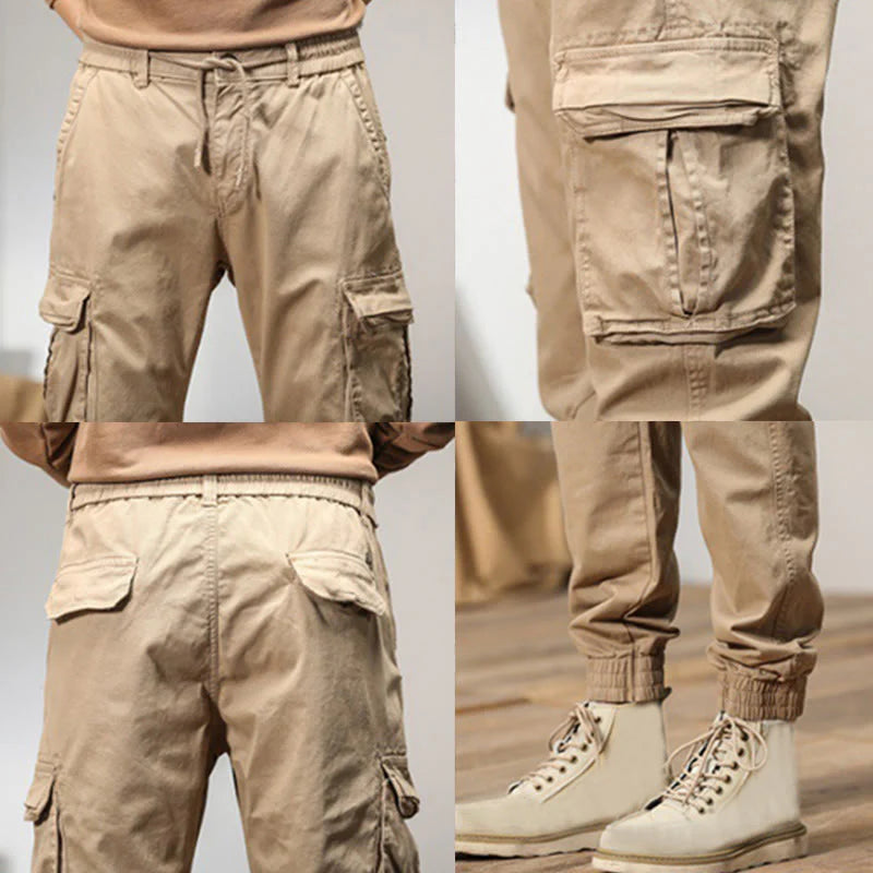 Buddha Stones Summer Cotton Elastic Cuffs Tapered Men's Pants With Pockets