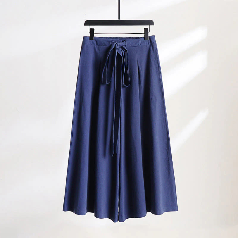 Buddha Stones 2Pcs Fall Lace-up Cotton Kimono Ankle-Length Wide Leg Pants With Pockets Men's Meditation Cloth Set