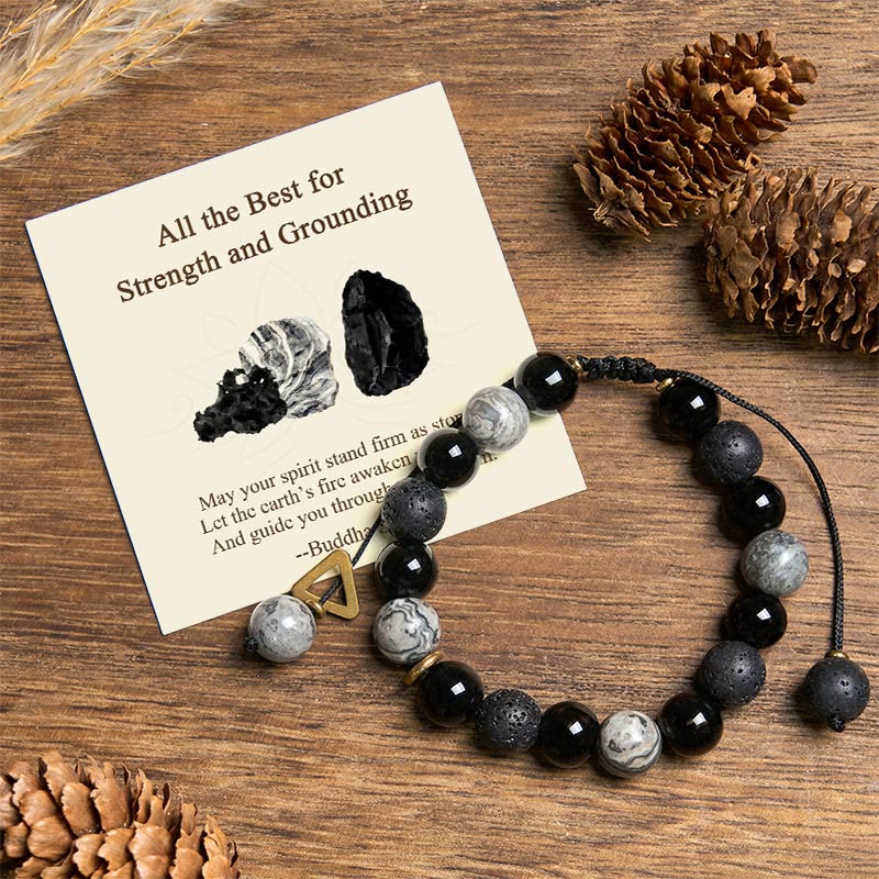 Buddha Stones All the Best for Strength and Grounding Obsidian Bracelet Includes Gift Message Card