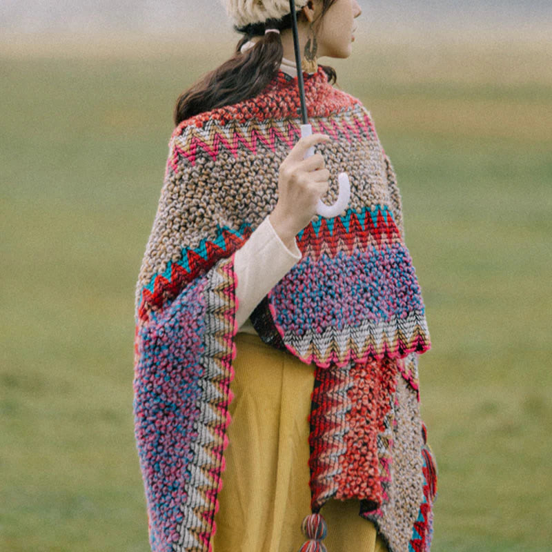 Buddha Stones Tibetan Shawl Warm Cloak Tibetan Tassel Scarf