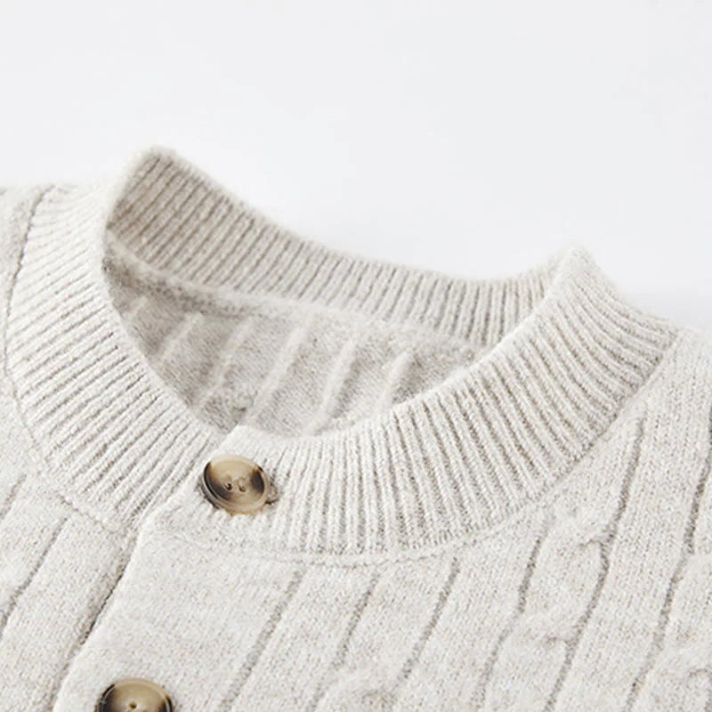Buddha Stones Winter Crew Neck Three Buttons Twisted Design Warm Men's Long Sleeve Knitted Sweater
