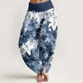Buddha Stones Pure Cotton Watercolor Style Lily Pattern Women's Elastic Waist Harem Pants