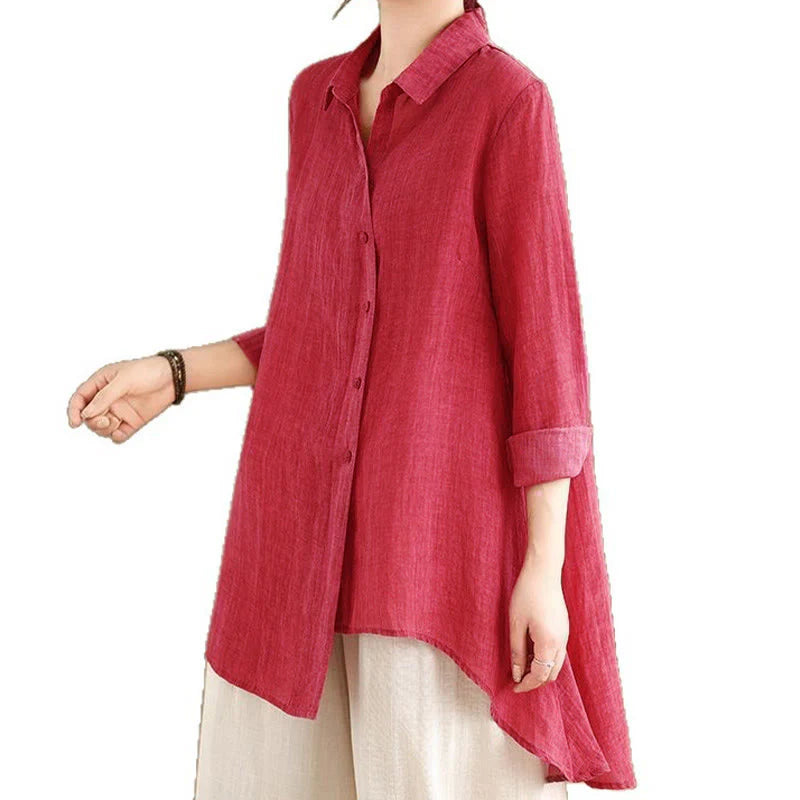 Buddha Stones Irregular Design Buttons Long Sleeve Women's Cotton Shirt