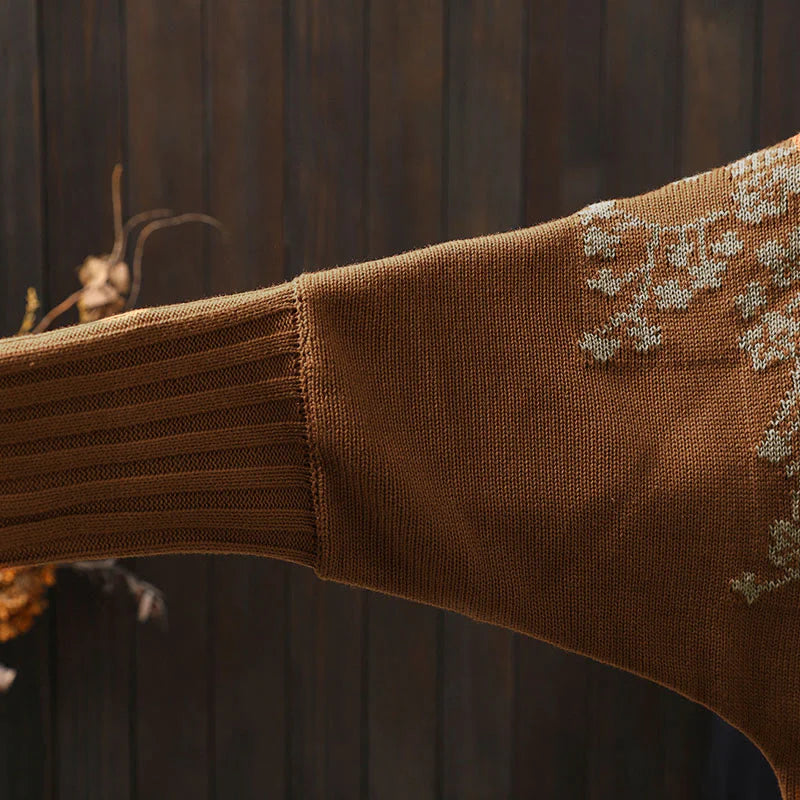 Buddha Stones Floral Buttons Cotton Women's Long Batwing Sleeve Knitted Cardigan