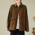 Buddha Stones Women's Long Sleeve Button Cotton Jacket With Pockets