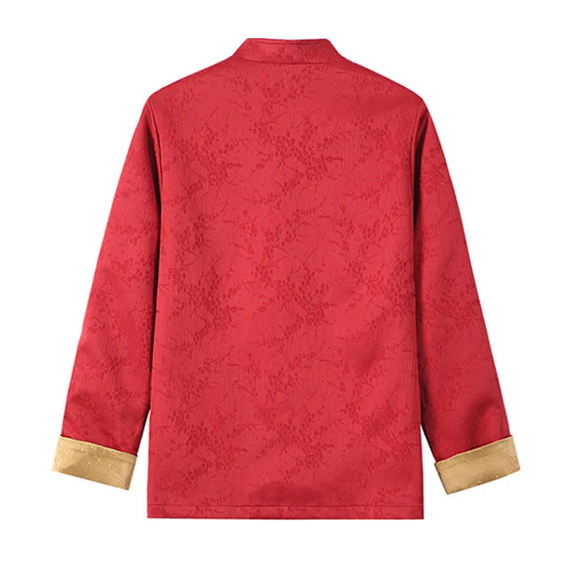 Buddha Stones Jacquard Stand Collar Long Sleeve Men's Cotton Jacket With Pockets
