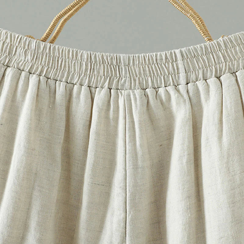 Buddha Stones Embroidered Frog Button Padded Women's Wide Leg Pants With Pockets