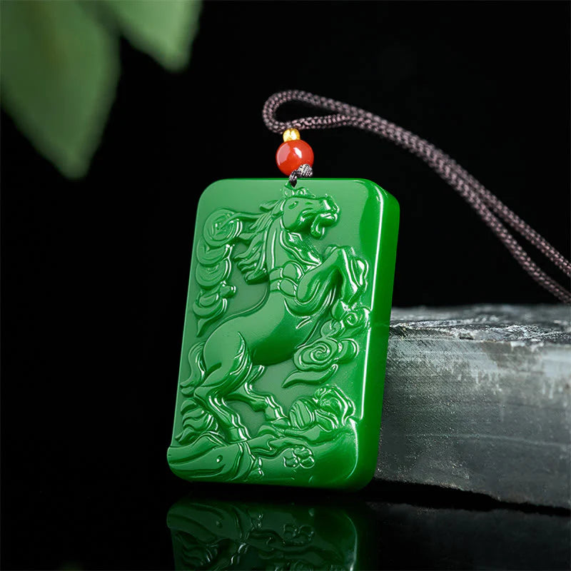 Buddha Stones Year Of The Horse Jade Abundance  Necklace Pendants