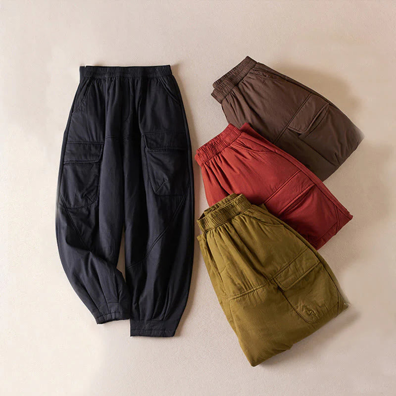Buddha Stones Plain Women's Harem Thick Pants With Pockets