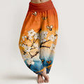 Buddha Stones Cotton Colourful Flower Butterfly Bee Pattern Women's Elastic Waist Harem Pants