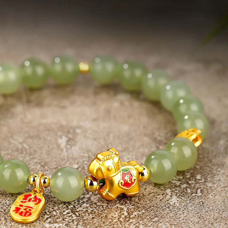 Buddha Stones Year Of The Horse Hetian Jade Abundance Bracelet