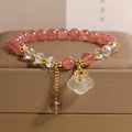 Buddha Stones Auspicious Clouds Strawberry Quartz White Agate White Crystal Positive Bracelet