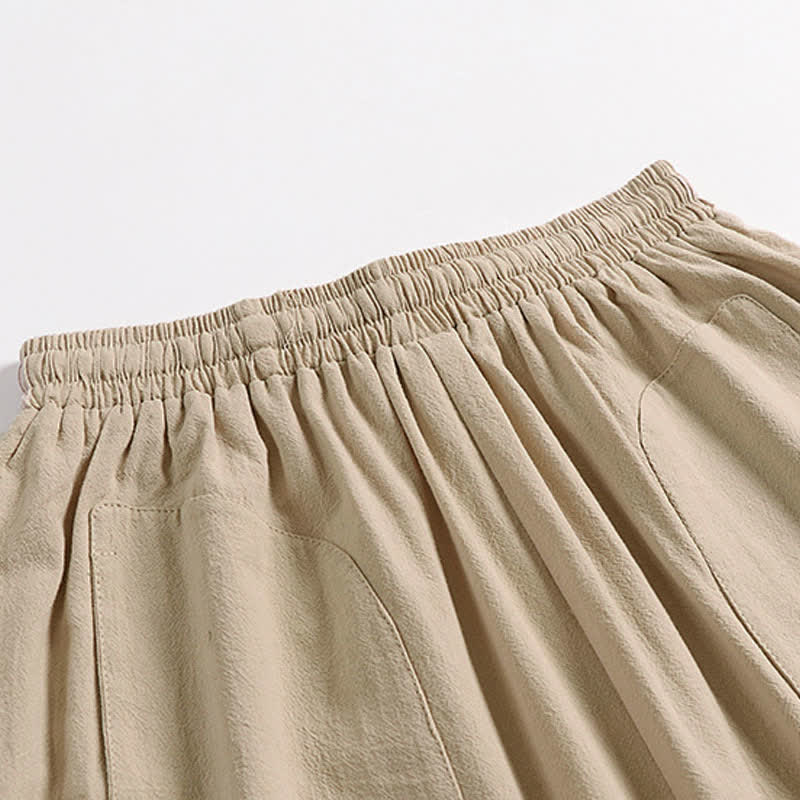 Buddha Stones Plain Drop Crotch Design Cotton Linen Men's Harem 7-8 Length Pants