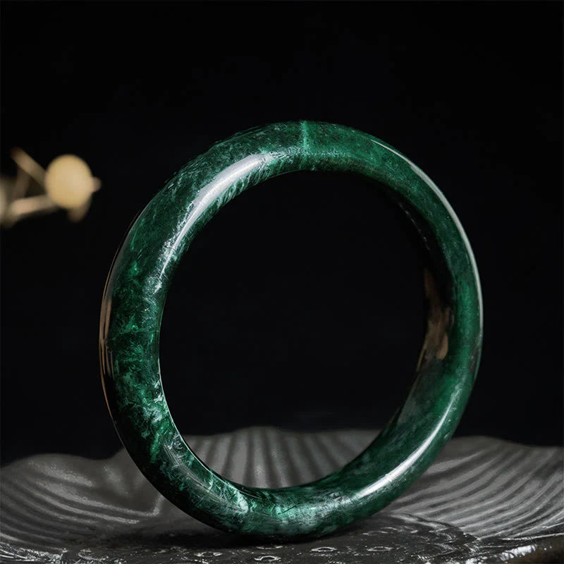 Buddha Stones Nanyang Black-Green Jade Protection Cuff Bangle Bracelet