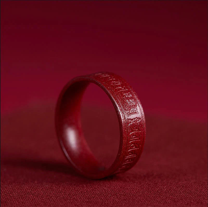 Buddha Stones Cinnabar Om Mani Padme Hum Heart Sutra Blessing Ring