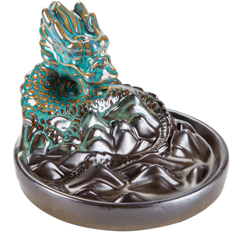 Dragon Pattern Ceramic Backflow Smoke Fountain Incense Burner Decoration (Extra 35% Off | USE CODE: FS35)