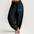 Buddha Stones Pure Cotton Elegant Lotus Pattern Women's Elastic Waist Harem Pants