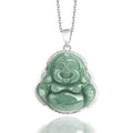 Buddha Stones Laughing Buddha Jade Abundance Necklace Titanium Steel Chain Pendant