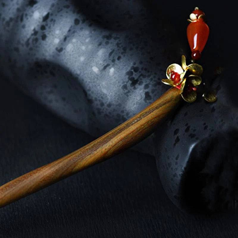 Buddha Stones Silver Tassel Green Sandalwood Soothing Hairpin