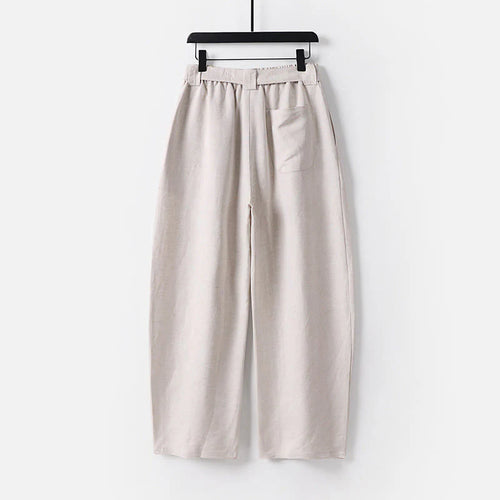 Buddha Stones Summer Zipper Elastic Waist Design Men's Cotton Linen Wide Leg Pants With Pockets