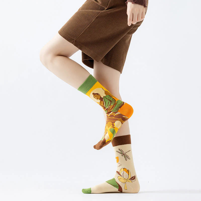 Buddha Stones Be Here Now Casual Buddha Lotus Dragonfly Women's Socks Includes Gift Message Card