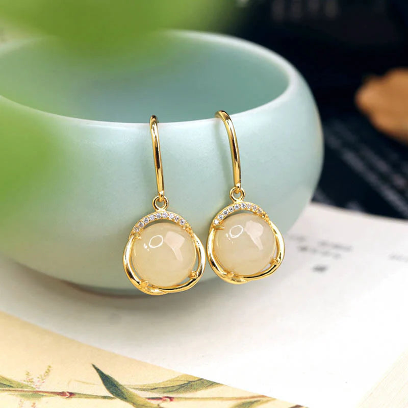 Buddha Stones 925 Sterling Silver Natural Hetian White Jade Cyan Jade Protection Earrings (Extra 35% Off | USE CODE: FS35)