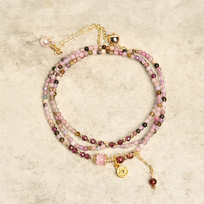 Buddha Stones 2.5 mm Irregular Beads Colored Tourmaline Coin Wisdom Bracelet