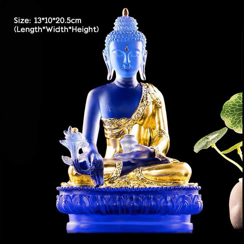 Buddha Stones Medicine Buddha Handmade Liuli Crystal Art Piece Compassion Statue Home Office Offering Decoration
