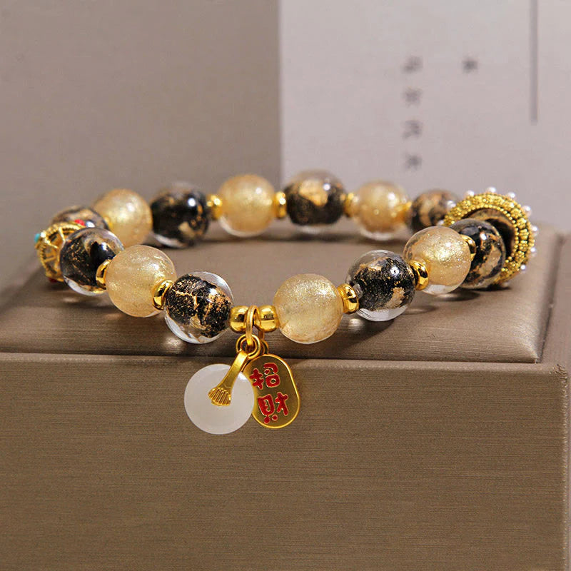 Buddha Stones Black Gold Liuli Glass Bead Attracts Wealth Peace Buckle Blessing Bracelet