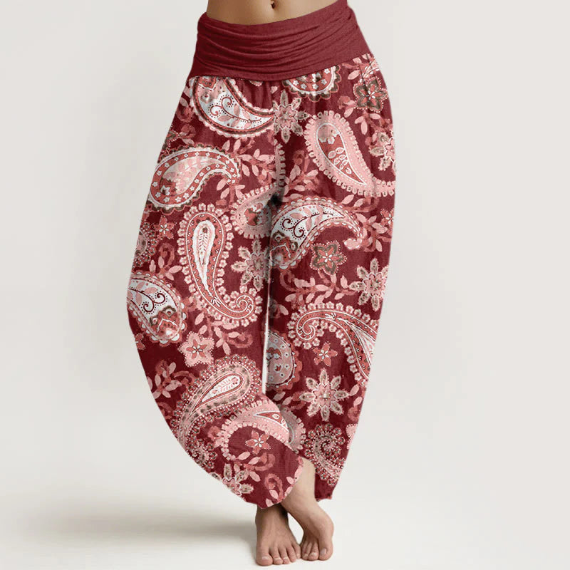 Buddha Stones Cotton Casual Paisley Pattern Women's Elastic Waist Harem Pants