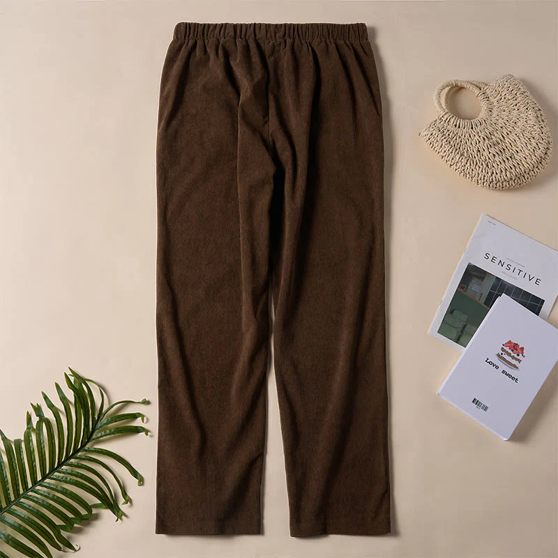 Buddha Stones Women's Commute Pure Color Corduroy Pants With Pockets