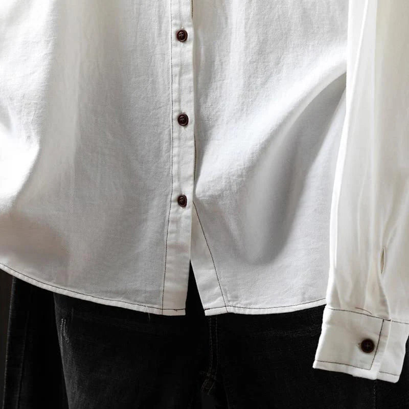 Buddha Stones Fall Buttons Down Pocket Decor Design Women's Stand Collar Long Sleeve Cotton Shirt