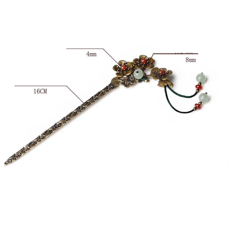 Buddha Stones Green Aventurine Red Agate Alloy Flowers Soothing Hairpin
