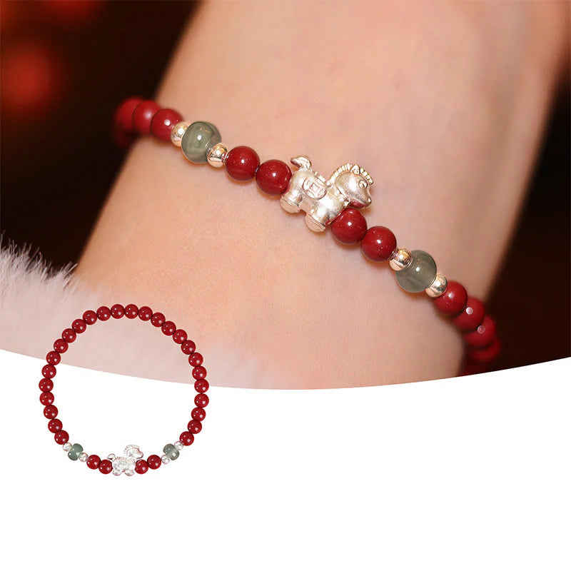 Buddha Stones Year of the Horse Cinnabar Jade Red String Blessing Bracelet