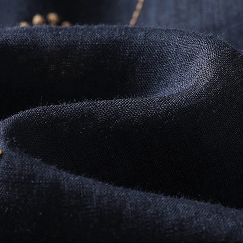 Buddha Stones MidnightBlue Commute Casual Dandelion Pattern Women's Wide Leg Cotton Linen Pants