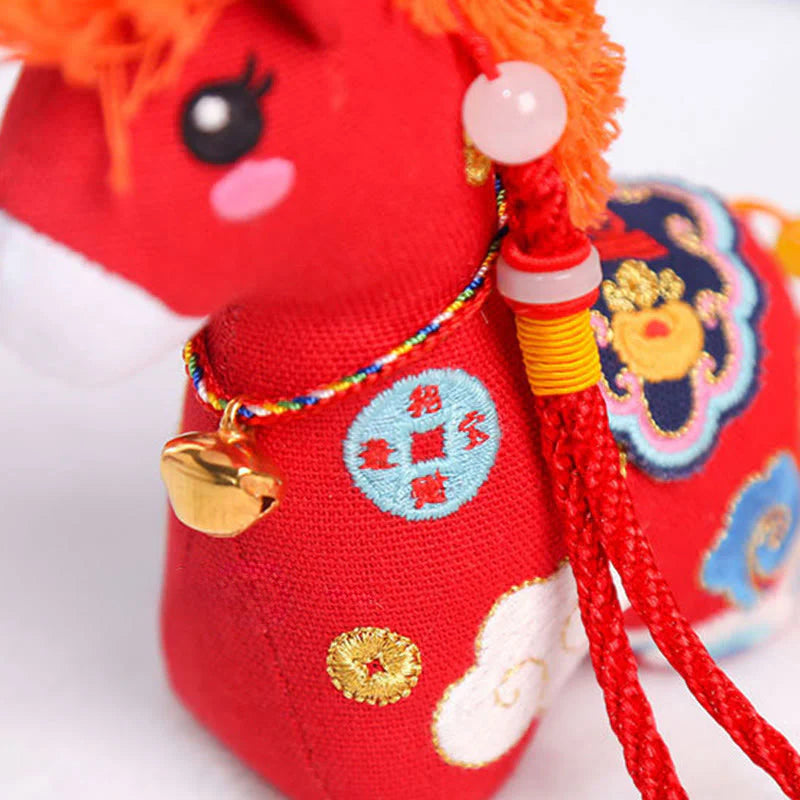 Buddha Stones Year of the Horse Copper Red String Fu Character Embroidery Prosperity Home Decoration