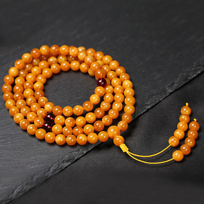 Buddha Stones Tibetan Amber Round Bead Mala