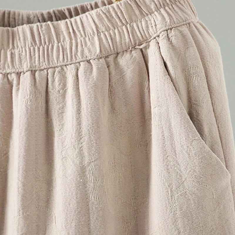 Buddha Stones Jacquard Cotton-padded Women's Wide Leg Thermal Ankle-Length Pants With Pockets