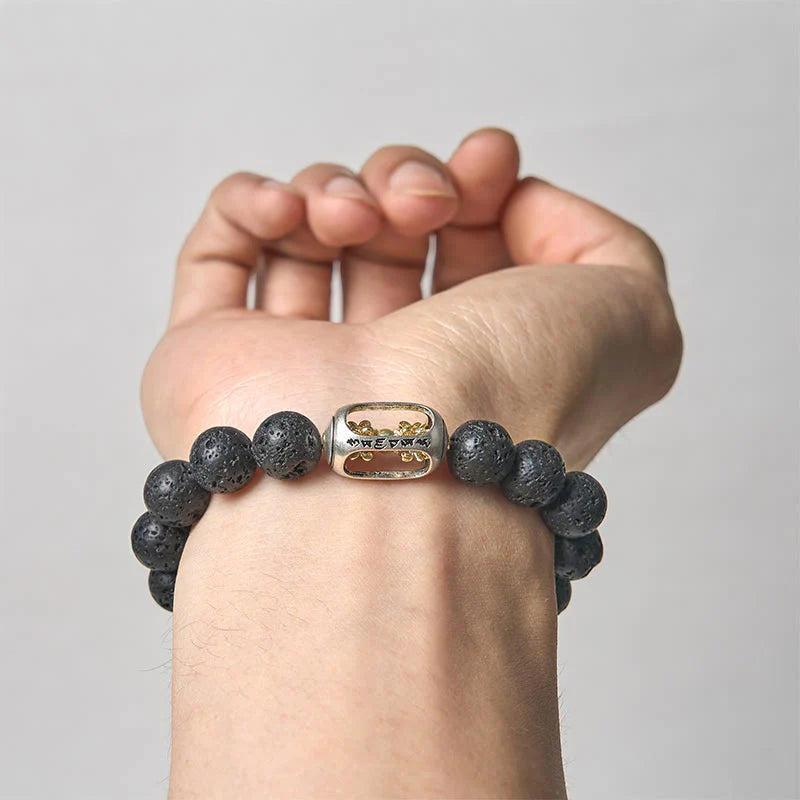 Buddha Stones Natural Lava Rock Om Mani Padme Hum Dorje Vajra Healing Bracelet